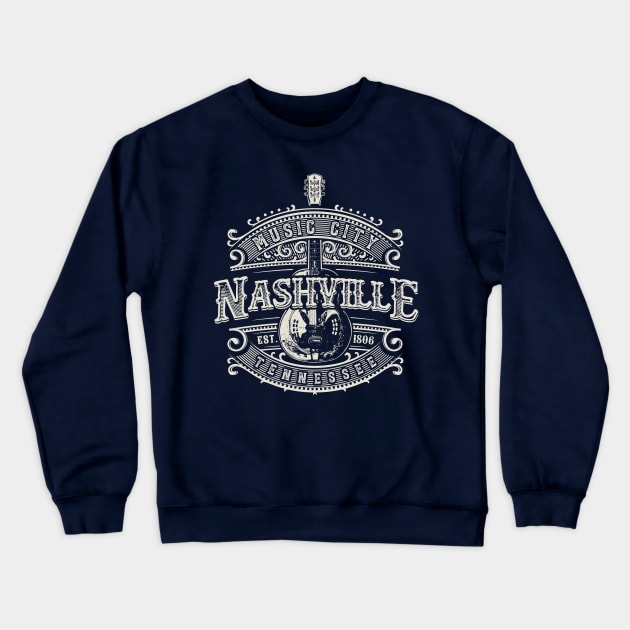 Nashville Music City Tennessee Guitar Vintage Crewneck Sweatshirt by Designkix